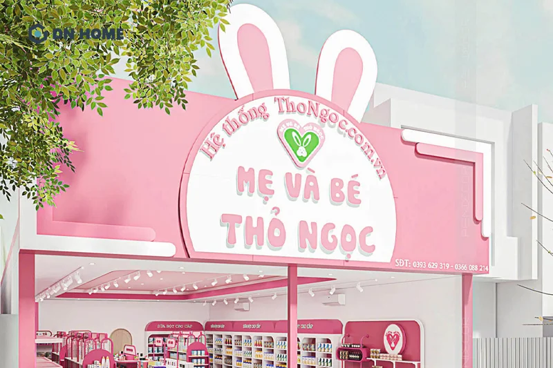 Điểm nổi bật tạo ấn tượng cho dự án shop Thỏ Ngọc là bảng hiệu được thiết kế đáng yêu, dễ nhớ