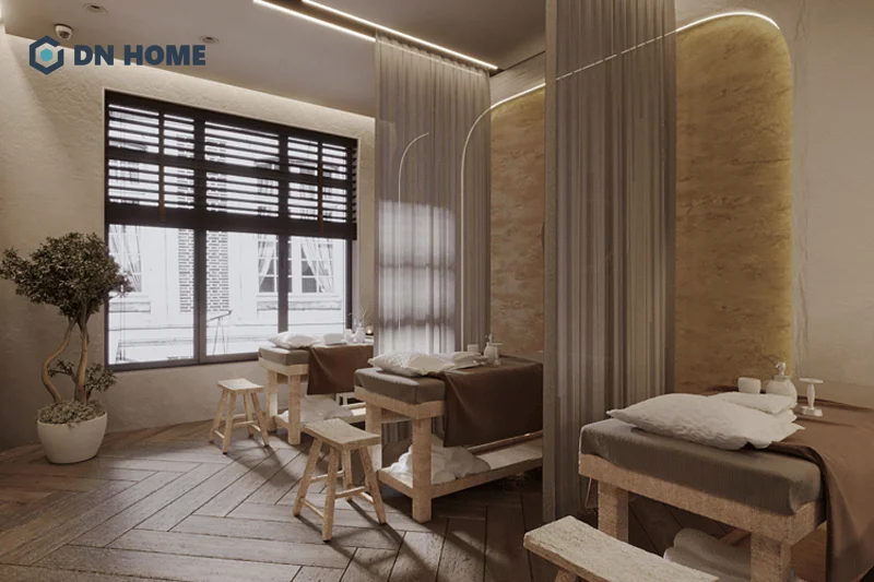 Thiết kế spa mini 30m2 theo không gian mở, tận dụng ánh sáng tự nhiên hiệu quả tạo cảm giác rộng thoáng