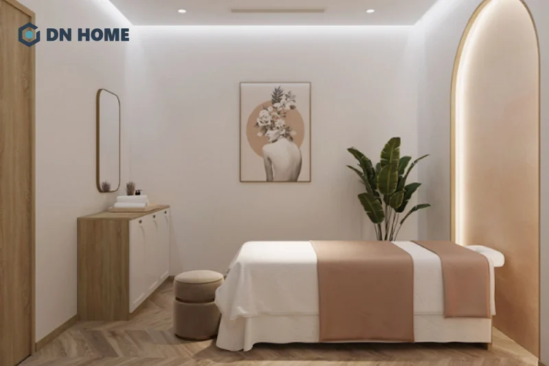 Mẫu spa 30m2 được thiết kế theo phong cách Hàn Quốc nhẹ nhàng, nữ tính