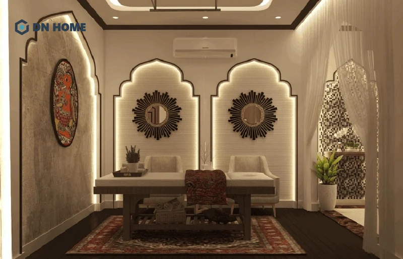 Khu vực thư giãn tạo điểm nhấn với hoạ tiết trang trí bắt mắt
