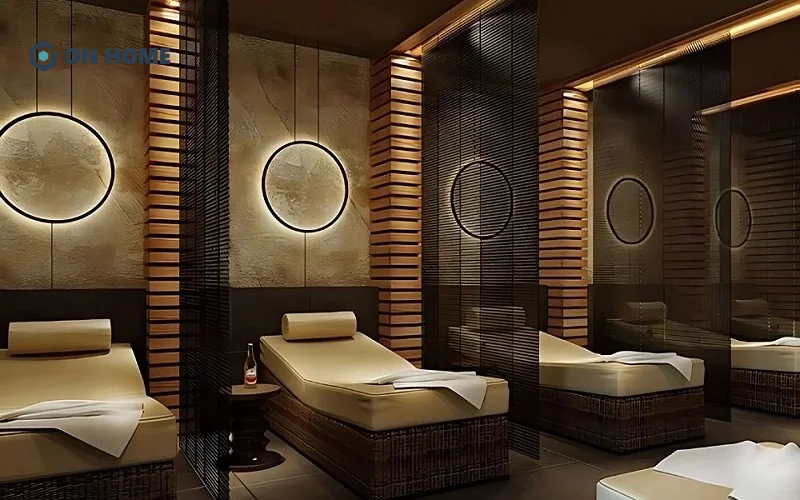 Không gian phòng spa dưỡng sinh truyền thống có thiết kế vách ngăn đảm bảo sự riêng tư