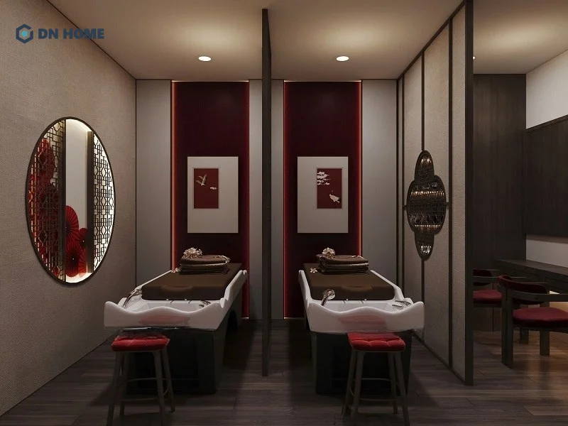 Không gian spa gội đầu dưỡng sinh phong cách Trung Hoa