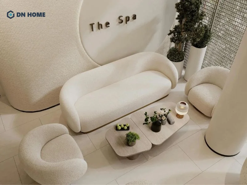 Thiết kế spa gội đầu dưỡng sinh phong cách tối giản thường lựa chọn gam màu trung tính làm chủ đạo