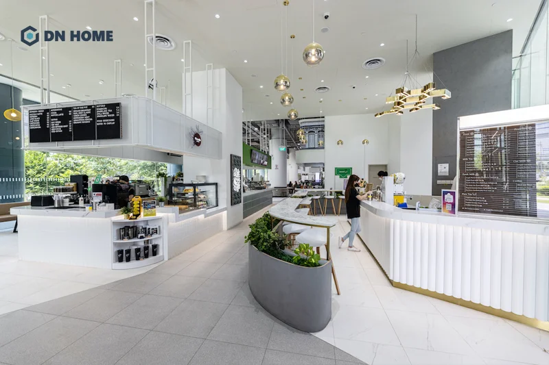 Không gian pantry thoáng đãng bên trong văn phòng công nghệ Grab