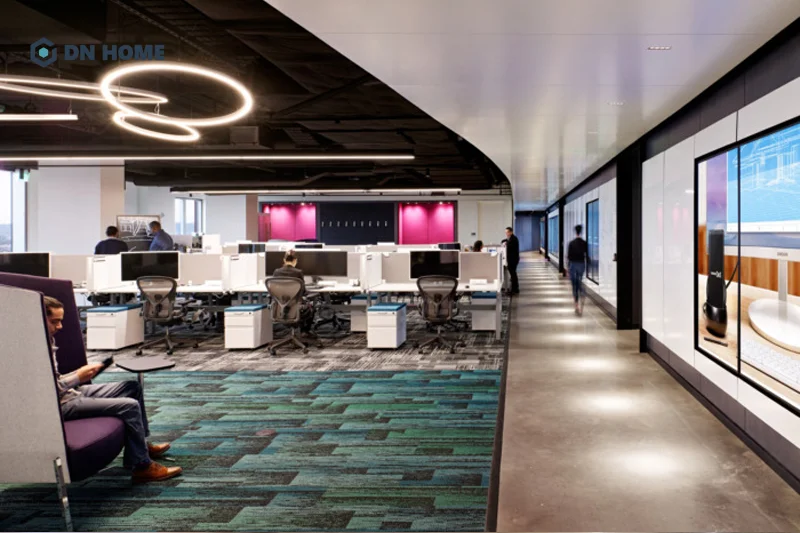 Không gian làm việc mở thoải mái, thoáng đãng bên trong văn phòng làm việc Samsung