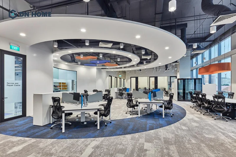 Khi thiết kế văn phòng làm việc công nghệ cần khéo léo lồng ghép được bộ nhận diện thương hiệu