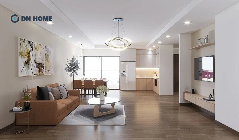 Trang trí nhà cấp 4 cũ với thiết kế liền mạch giữa phòng khách và nhà bếp, tạo sự thông thoáng cho không gian sống