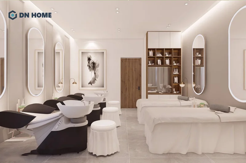Gương phản chiếu ánh sáng và tạo hiệu ứng chiều sâu tốt, tạo cảm giác như spa rộng rãi hơn