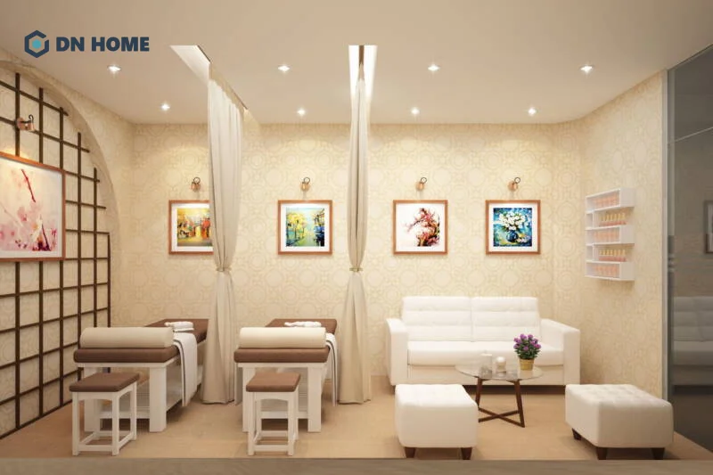 Bố trí hệ thống đèn chiếu hợp lý giúp không gian spa để nên thoáng đãng, sáng sủa hơn