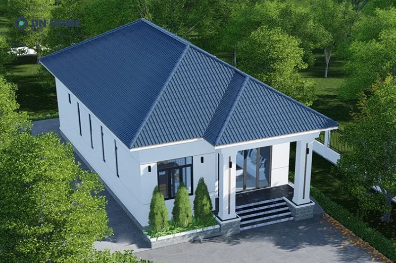 Mẫu nhà cấp 4 nông thôn 200 triệu thường sử dụng mái tôn giả ngói để tiết kiệm chi phí