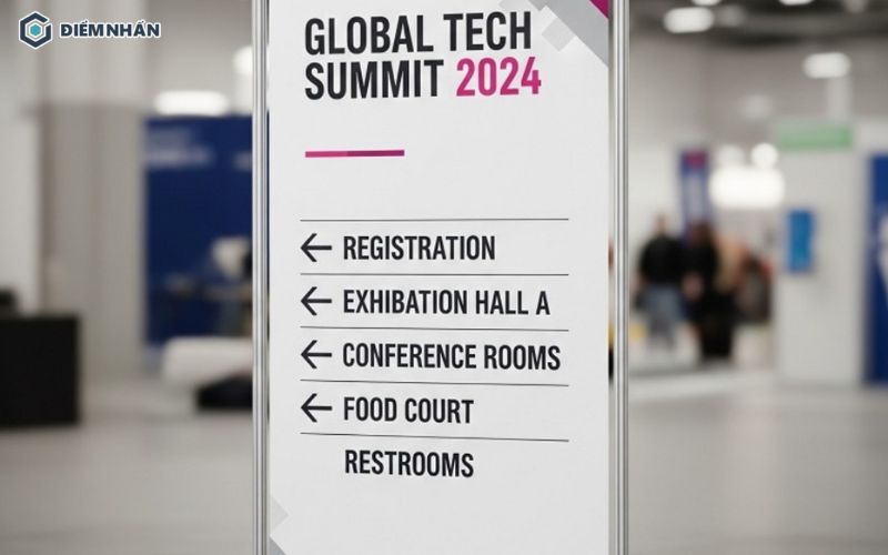 Bảng hiệu đứng khung kim loại căng bạt Hiflex dành cho hội chợ, triển lãm