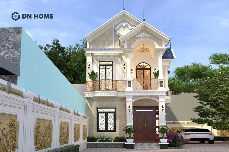 Nhà 1 trệt 1 lầu 5x15 với mái Thái gây ấn tượng nhờ dáng mái cao, độ dốc lớn