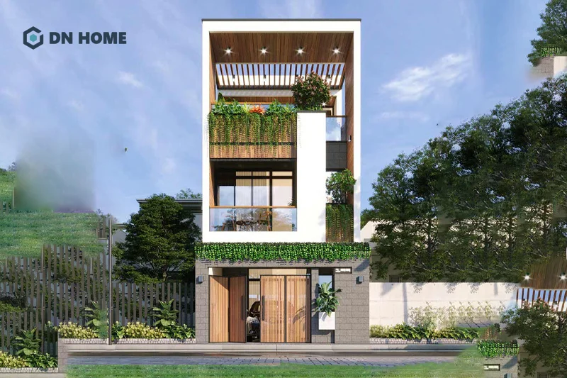 Nhà 2 tầng có tum thường bố trí thêm giếng trời để tạo hệ thống ánh sáng và lưu thông khí tự nhiên