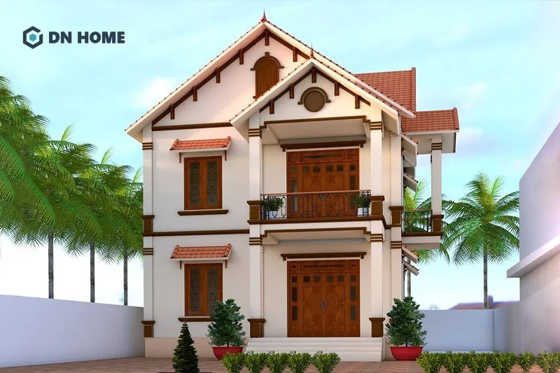 Nhà 2 tầng ở nông thôn thường thiết kế kiểu mái Thái, vừa truyền thống vừa sang trọng