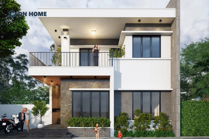 Thiết kế mái bằng còn hài hào với đường nét tinh gọn của nhà 2 tầng phong cách hiện đại