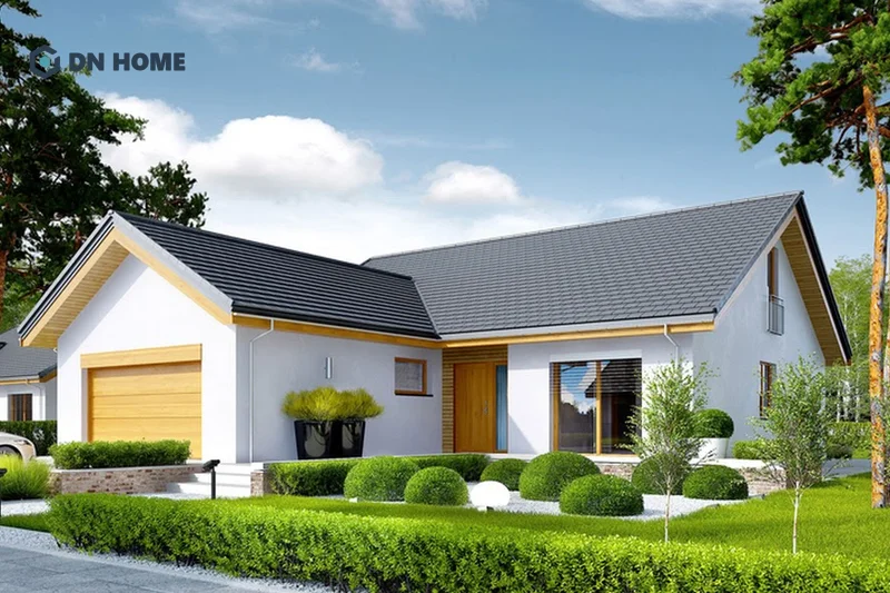 Với nhà chữ L sân vườn 1 tầng, nên ưu tiên lựa chọn những gam màu trung tính nhẹ nhàng