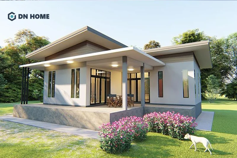 Nhà chữ L 1 tầng phong cách hiện đại, tối giản ghi điểm thẩm mỹ với màu sắc, đường nét tinh tế