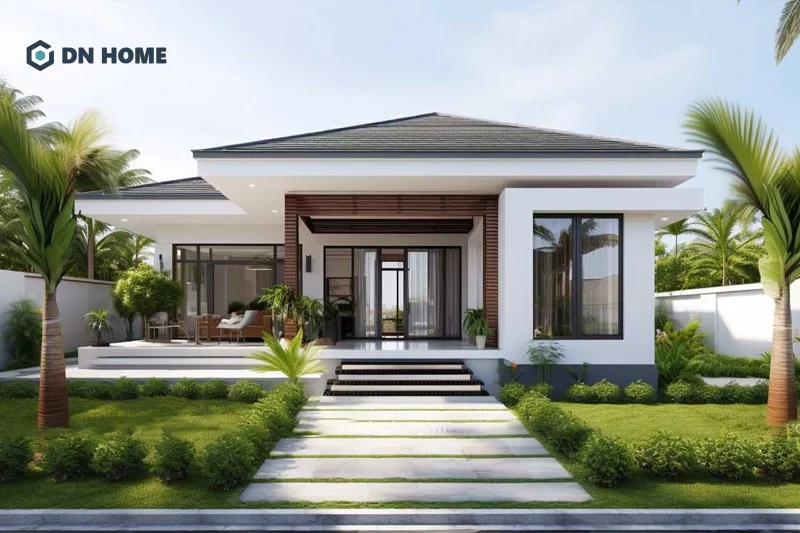 Không gian mở giúp nhà 1 tầng chữ L trông rộng rãi và thoáng đãng hơn