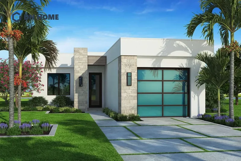 Cửa kính lớn thường được ứng dụng khi thiết kế nhà chữ L 1 tầng phong cách hiện đại