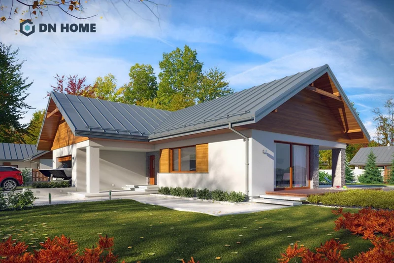 Mẫu nhà vườn 1 tầng chữ L thiết kế theo phong cách tối giản sở hữu vẻ đẹp thanh thoát, tinh tế