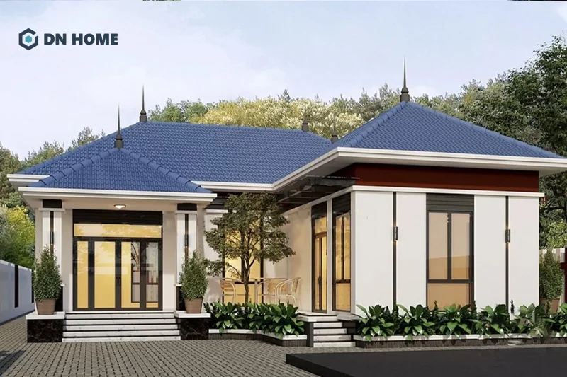 Nhà chữ L 1 tầng thiết kế theo phong cách sang trọng thường sử dụng mái ngói