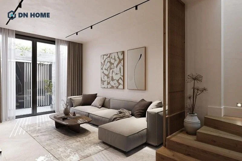 Mẫu thiết kế nhà 2 tầng 6x15m mái nhật với không gian phòng khách trầm ấm