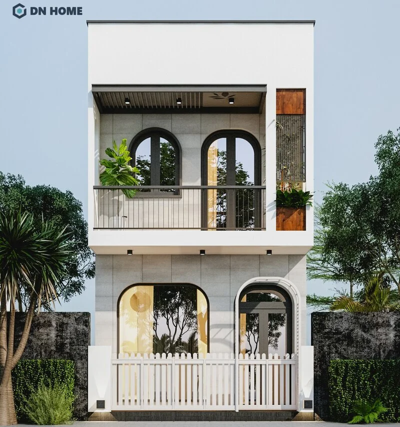 Mẫu thiết kế nhà 2 tầng 6x15m mái bằng, mang lại cảm giác hiện đại, tối giản