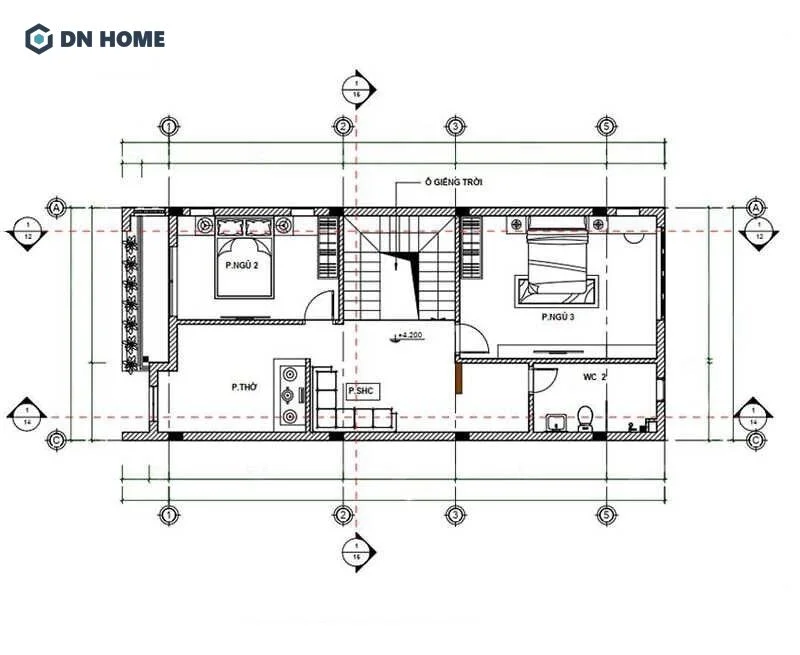 Mặt bằng kiến trúc của không gian tầng 2