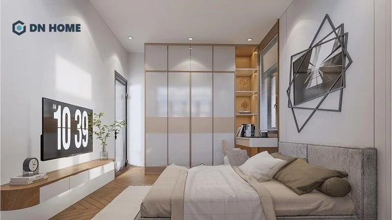 Phòng ngủ ở tầng 1 bố trí đầy đủ nội thất tiện nghi