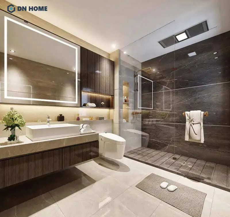 Không gian phòng tắm hiện đại của mẫu thiết kế nhà 2 tầng 6x15m 3 phòng ngủ