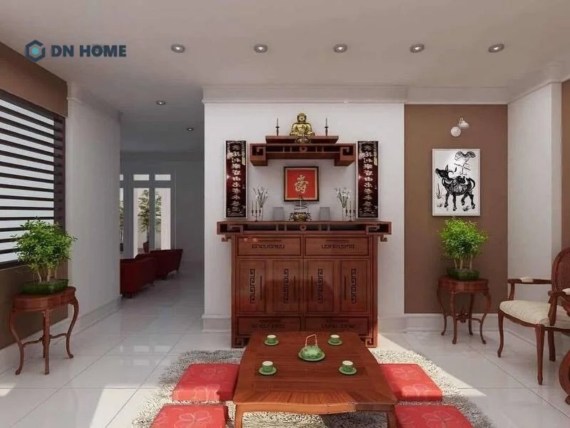 Nhà cấp 4 2 phòng ngủ 5x12m bố trí thêm không gian thờ cúng ông bà