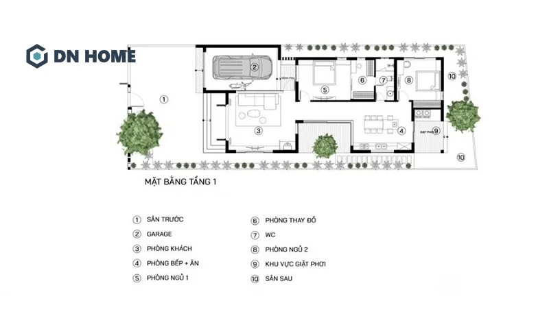 Thiết kế bố trí thêm gara tạo thêm sự thuận tiện cho sinh hoạt hàng ngày