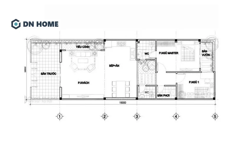 Nhà cấp 4 2 phòng ngủ diện tích 5x12m với thiết kế phòng khách liền phòng ngủ giúp không gian thêm phần rộng rãi, thoáng đãng