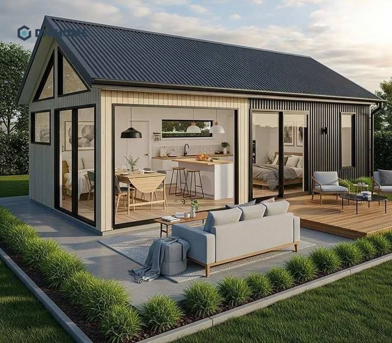 Thiết kế nhà mái tôn có ưu điểm là chi phí thấp, thời gian hoàn thiện nhanh chóng