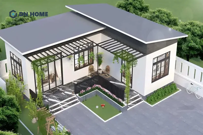 Nhà cấp 4 chữ L giúp gia chủ tận dụng diện tích đất một cách tối ưu, hiệu quả