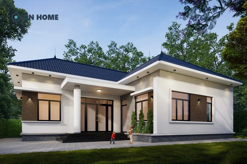 Mẫu nhà cấp 4 hình chữ L 3 phòng ngủ được thiết kế đơn giản nhưng vẫn sang trọng nhờ hệ máo Nhật