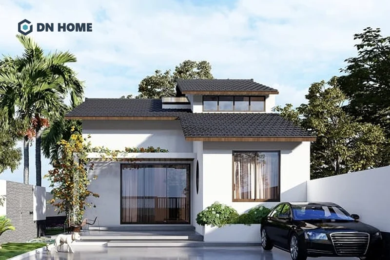 Thiết kế gác lửng giúp ngoại thất ngôi nhà cấp 4 chữ L trông cao ráo, ấn tượng hơn