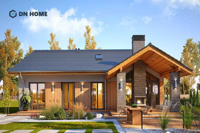 Góc khuyết hình chữ L nhà cấp 4 3 phòng ngủ thường được tận dụng làm sân vườn