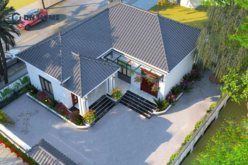 Sân vườn lớn là không thể thiếu với nhà cấp 4 chữ L nông thôn vì phù hợp với văn hóa tụ họp