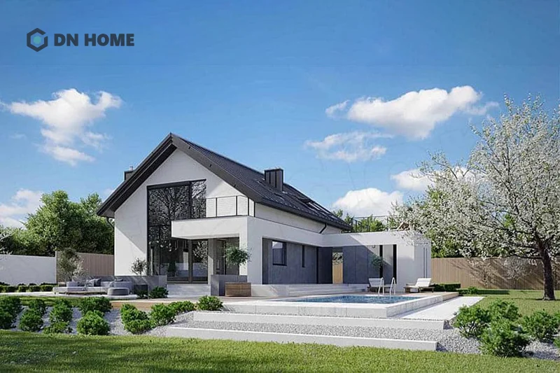 Biệt thự cấp 4 chữ L 3 phòng ngủ thường thiết kế có gác lửng để tăng thêm sự cao ráo, bề thế