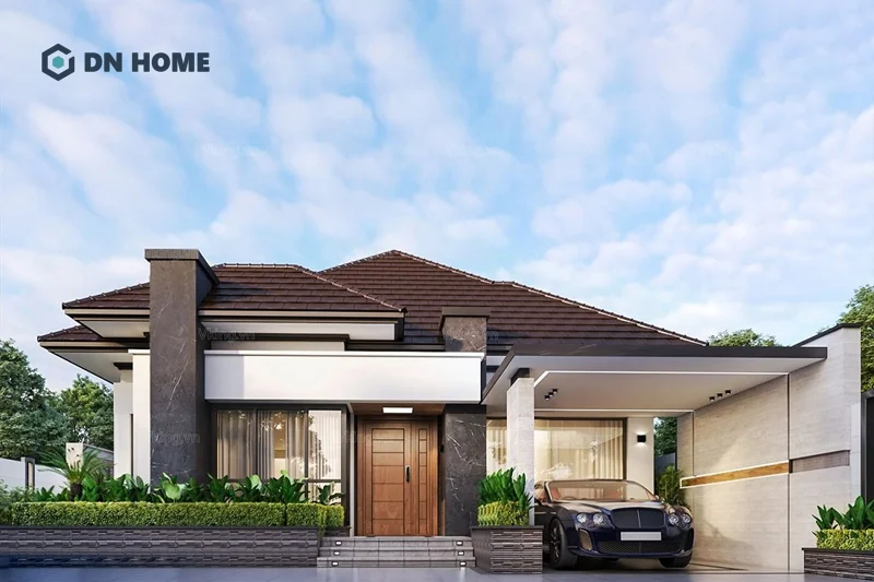 Gam màu trầm ấm, sang trọng thường được sử dụng khi thiết kế biệt thự cấp 4 chữ L 3 phòng ngủ