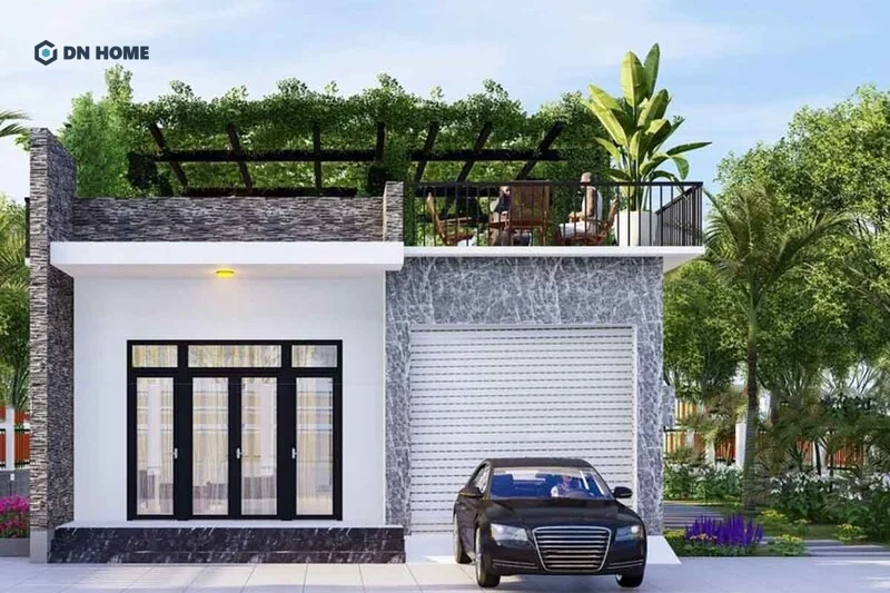 Nhà cấp 4 mái bằng có thêm gara cực kỳ phù hợp, tiện nghi cho gia đình có ô tô