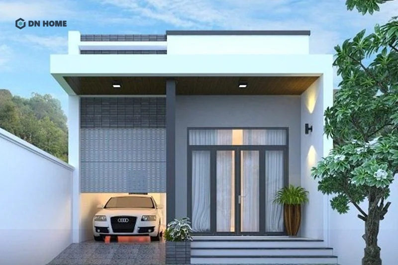 Thông thường sẽ sử dụng phần góc khuyết chữ L của ngôi nhà để làm gara