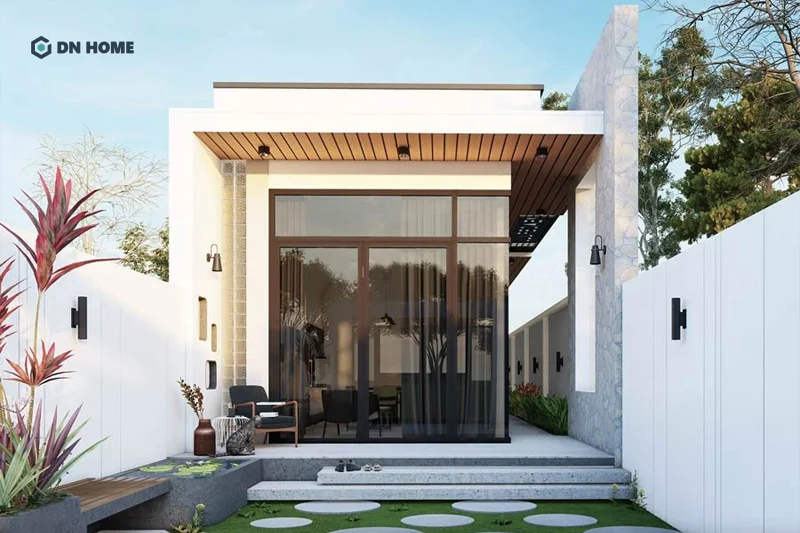 Nhà mái bằng cấp 4 với 3 phòng ngủ thiết kế theo phong cách hiện đại nổi bật với hình khối vuông vức