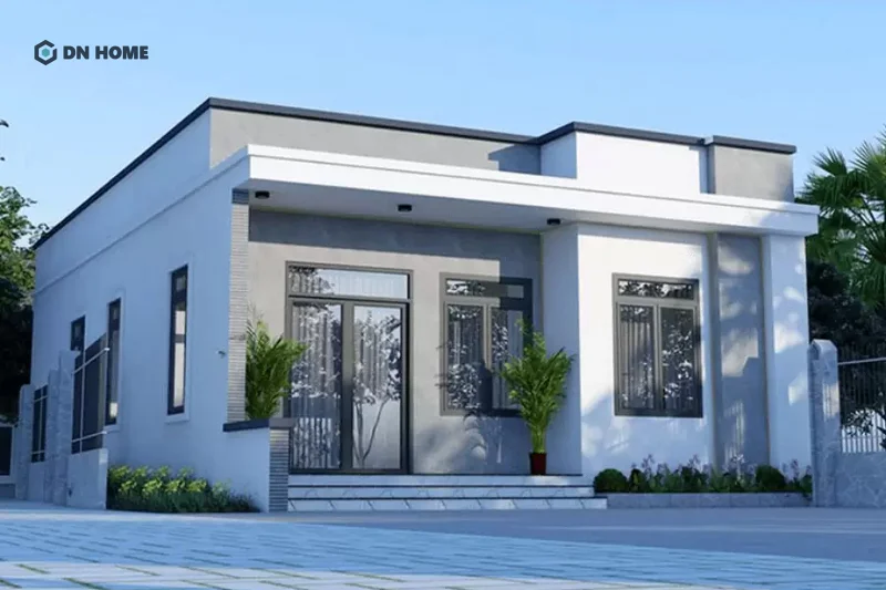 Kiến trúc ngoại thất của nhà cấp 4 mái bằng ở nông thôn hạn chế chi tiết cầu kỳ