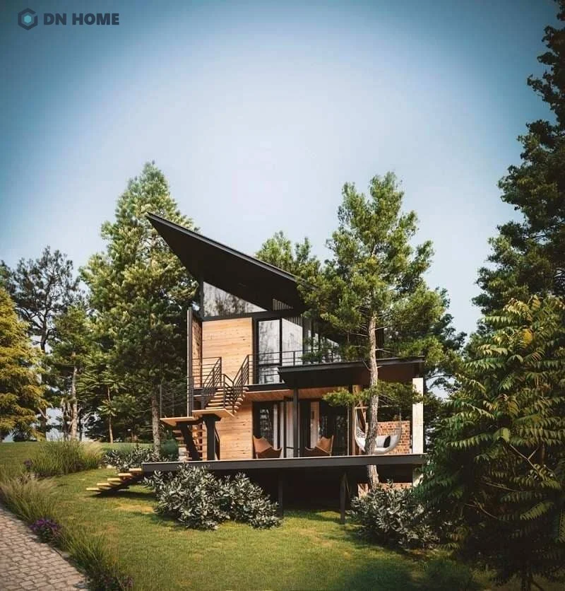 Ngoại thất homestay với phần mái lệch đầy ấn tượng