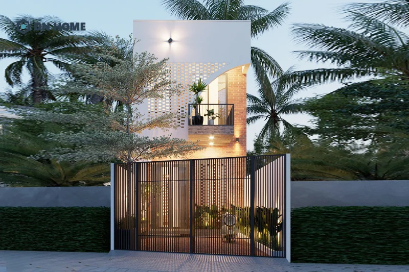 Khoảng trống trước nhà ống có thể tận dụng làm sân vườn tích hợp gara, nâng cao tiện ích