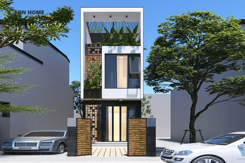 Nhà ống 5x19m có sân vườn tạo nên không gian sinh hoạt chung ngoài trời thu giãn, ấm cúng