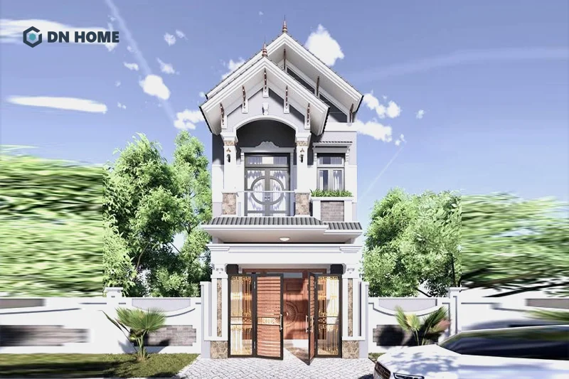 Gam màu trắng thường được sử dụng chủ đạo trong thiết kế nhà ống mái Thái 2 tầng 5x19m