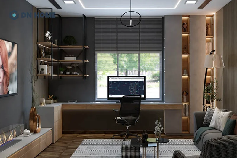 Phòng làm việc cao cấp tại nhà có thể bố trí thêm cả khu vực giải trí và tiếp khách